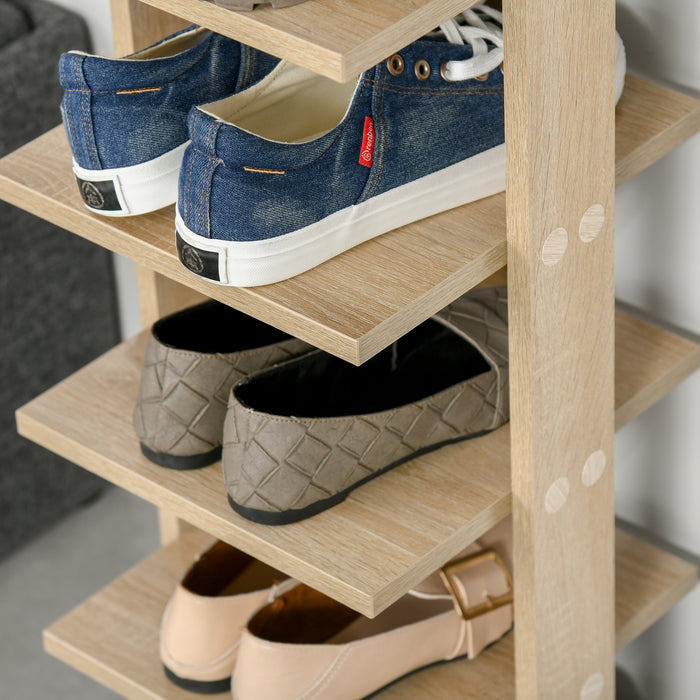 7-Tier Shoe Rack Organizer - Sturdy Wooden Storage Shelf Display, Oak Finish - Ideal for Entryway, Living Room, or Bedroom Organization