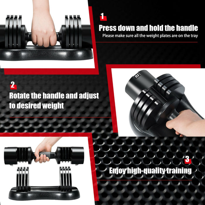 Adjustable Dumbbell - 5-in-1 Design, Tray Included and Non-slip Metal Handle - Ideal for Home Fitness Workouts