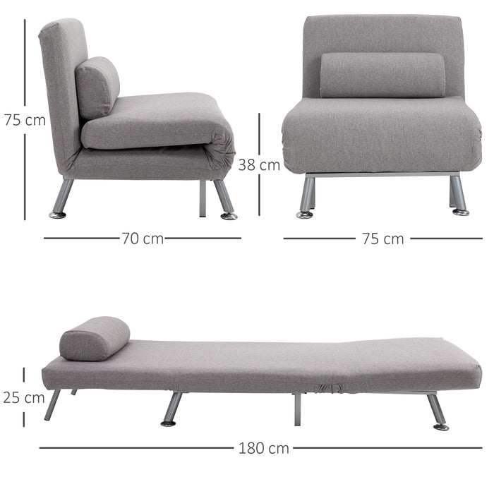 Foldable Single Sofa Bed Chair - Futon Sleeper with Portable Design for Living Room - Space-Saving Lounger for Small Apartments, Grey