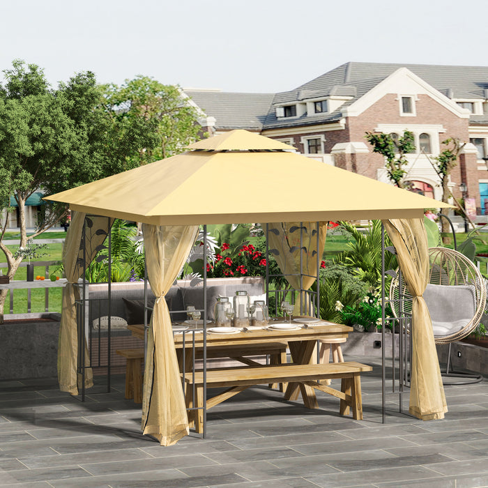 Double Top Gazebo - 3x3m Weather-Resistant Outdoor Shelter in Beige - Ideal for Garden Parties and Events