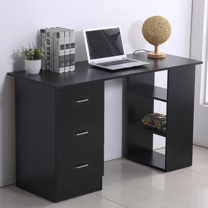 Modern Style Computer Desk - Writing, PC, Laptop Study Workstation with Cupboard, 3 Shelves & Drawers - Ideal for Home Office and Students