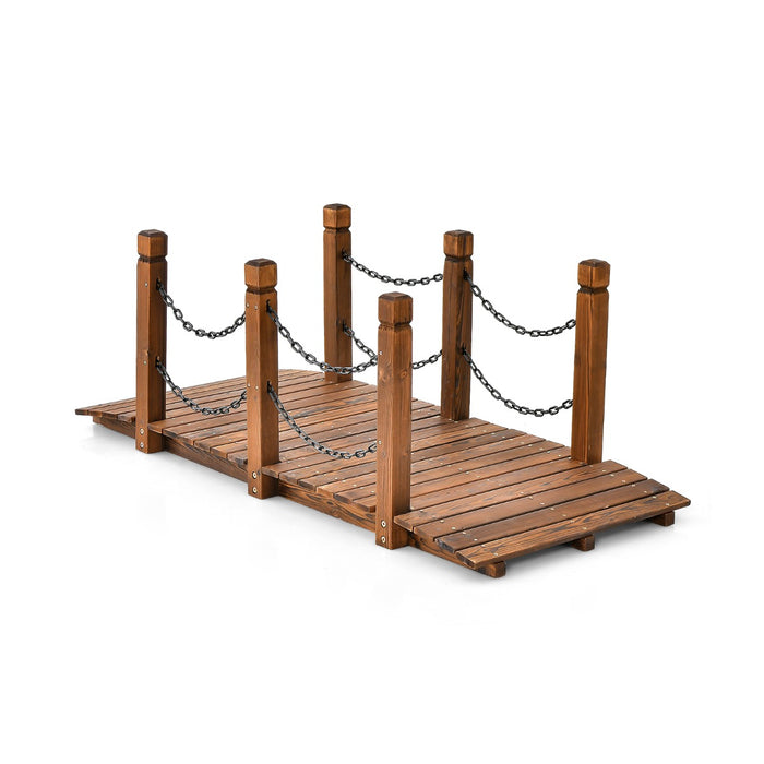 Classic Wooden Garden Bridge - With Protective Safety Chain - Ideal for Landscaping and Garden Enhancement