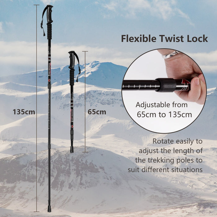 Aluminum Hiking Pole - Adjustable Trekking and Walking Pole 65-135 cm - Designed for Outdoor Adventurers and Hikers