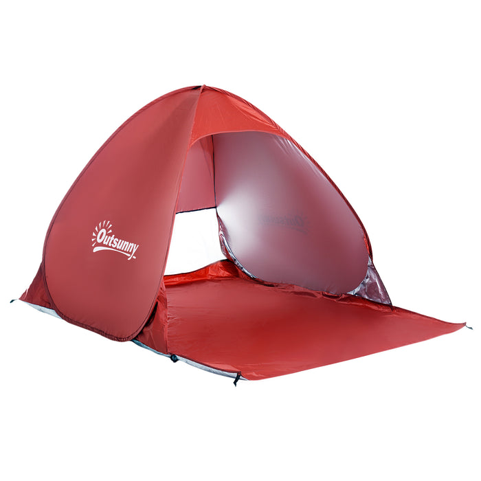 Red Pop-up Beach Tent - Portable UV Protection Sun Shelter for Hiking and Patio - Ideal for 2-3 Persons