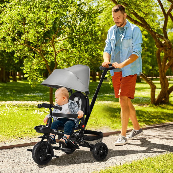 4 in 1 Baby Tricycle with Reversible Seat - 3-Wheeled Pedal Trike, Angle-Adjustable & Removable, for Toddlers 1-5 Years - Durable Toddler Ride-on in Sleek Grey