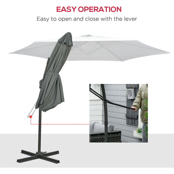 3M Cantilever Parasol with Crank Handle - Sturdy Outdoor Patio Umbrella, 6 Metal Ribs, Cross Base Design - Easy Lever Sun Shade for Gardens, Grey