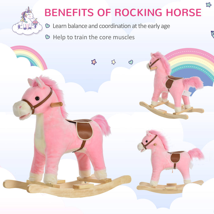 Plush Pink Rocking Horse with Sounds - Kids Ride-On Toy, Sturdy Rocker Design - Ideal for Toddlers and Young Children