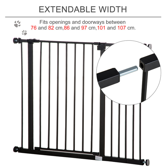 Pet Safety Gate - Dog Stair Barrier with Auto Close Door, Adjustable 76-107cm, Black - Ideal for Keeping Pets Secure and Safe