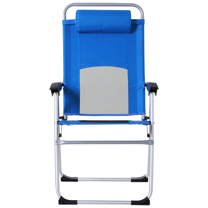 Outdoor Garden Folding Armchair - 3-Position Patio Recliner with Adjustable Backrest and Comfort Pillow - Ideal for Lounging and Relaxation in Blue