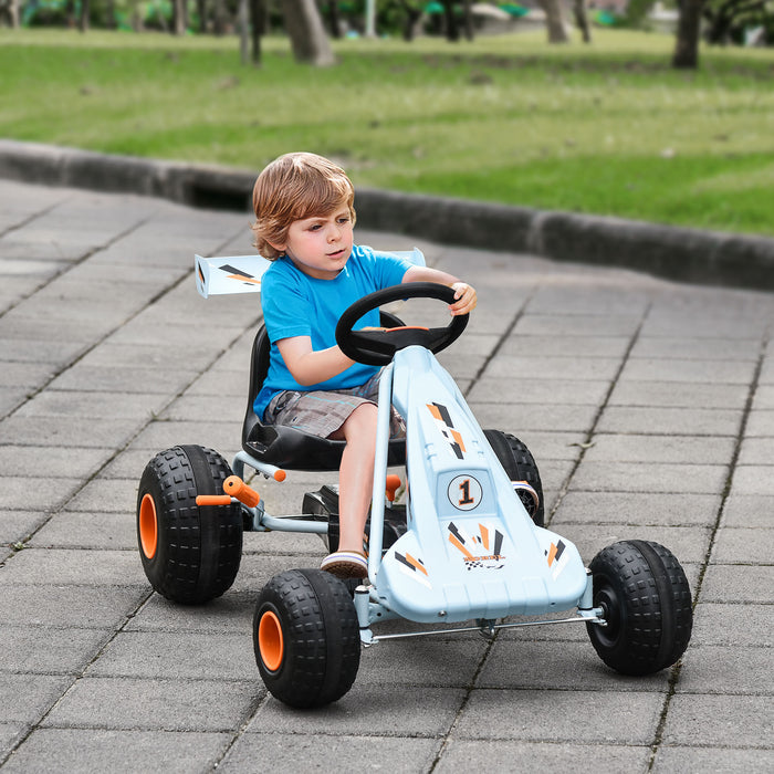 Kids Racing Pedal Go-Kart with Adjustable Seat - Durable PP Construction, Vibrant Blue/Orange Color - Ideal Outdoor Fun for Young Drivers