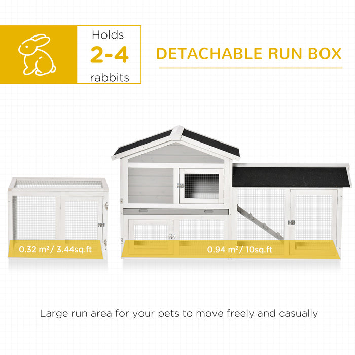 2 Tier Wooden Rabbit Hutch - Small Pet House with Pull Out Tray, Ramps, Lockable Doors, Large Run Area, and Asphalt Roof - Ideal for Bunny Outdoor Shelter and Safety in Grey