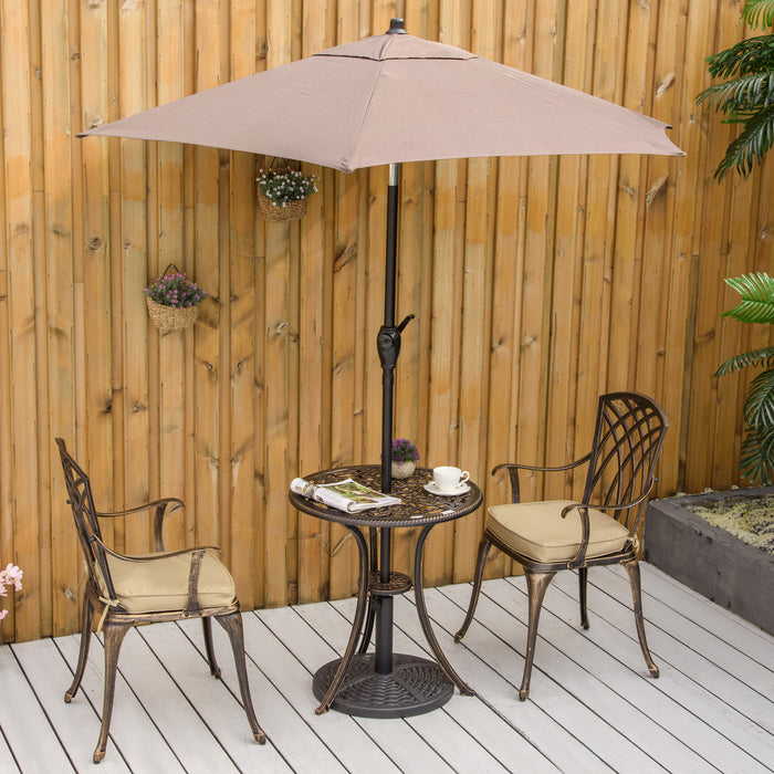 Cast Aluminium Bistro Set - 3-Piece Garden Furniture with Parasol Hole and Cushions - Perfect for Couples Outdoor Dining Experience in Bronze