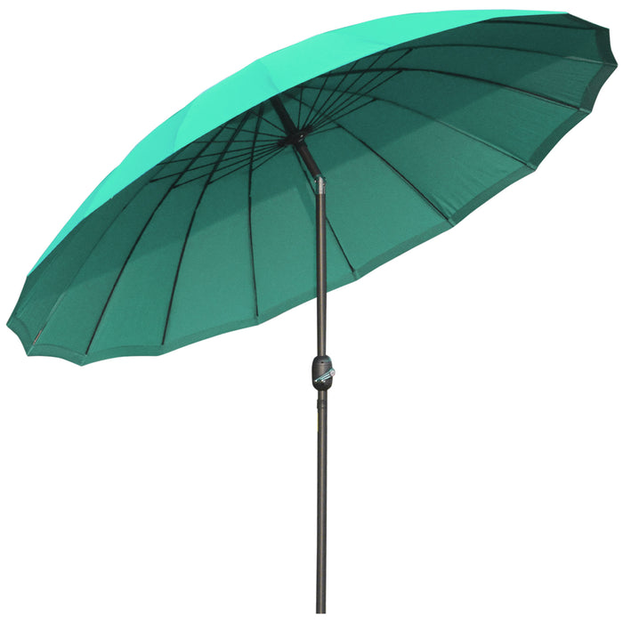 Ф255cm - Durable Outdoor Patio Parasol Umbrella with Push Button Tilt, Crank Handle, and Strong Ribs - Ideal Shade Solution for Garden, Lawn, Backyard, and Pool Areas in Green