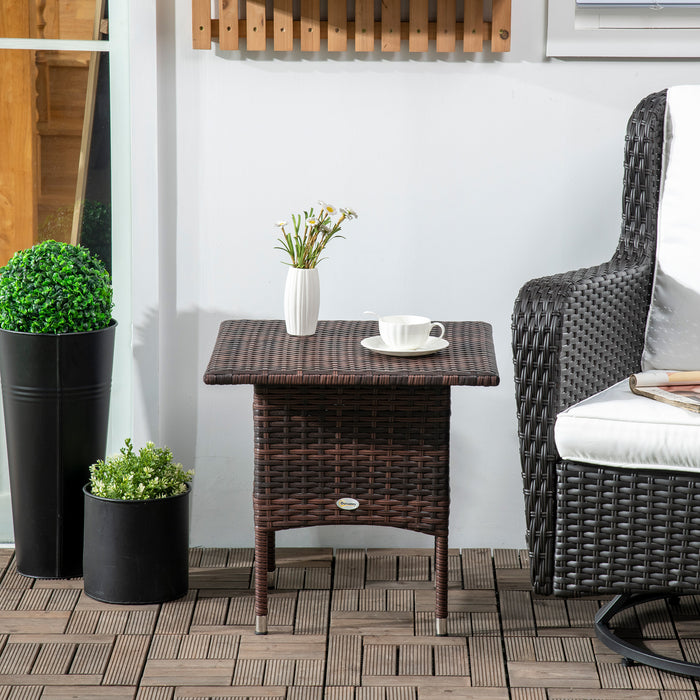 Rattan Outdoor Side Table – Durable Woven Coffee Table with Weather-Resistant Plastic Top – Perfect for Patio, Garden, and Balcony Use in Mixed Brown