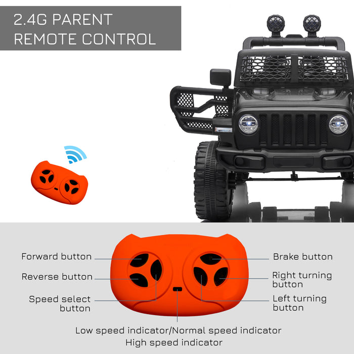 Kids Electric Ride On Off-road Car Truck with Parental Remote Control - 12V Battery-Powered with 2 Motors, Horn, Lights - Ideal for 3-6 Years Old, Black