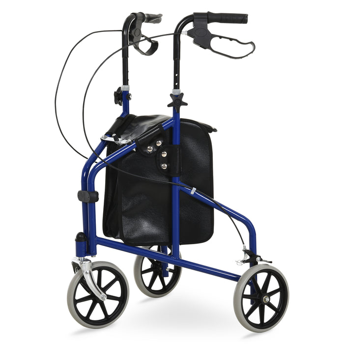 Tri Rollator Walker - Senior and Handicapped-Friendly Three-Wheel Design with Handbrakes & Adjustable Height - Includes Durable PU Storage Bag