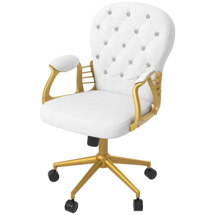 Ergonomic Height-Adjustable Task Chair - Plush Button-Tufted Workstation Chair with Padded Armrests & Tilt Feature - Comfortable Seating for Home Office Professionals, Cream White