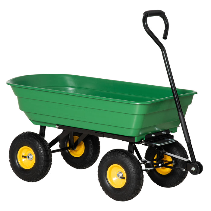 Heavy Duty 75L Garden Cart - 4-Wheel Trolley with Tipping Dump Function, Wheelbarrow Trailer - Ideal for Gardening and Outdoor Projects, Green