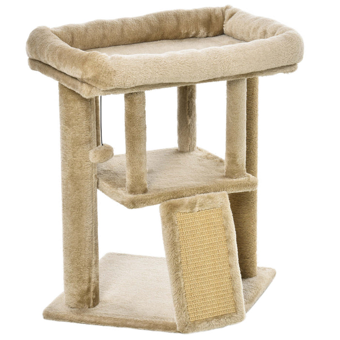 Climbing Activity Center for Cats - Sturdy Kitten Tower with Jute Scratching Pad, Ball Toy, Condo, Perch & Bed - 40x40x57cm Coffee-Hued Cat Playground for Scratching and Relaxing