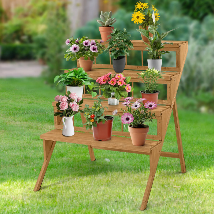 4-Tier Wooden Plant Stand - Sturdy Structure, Garden Patio Balcony, Easy Assembly - Ideal for Plant Display and Organization