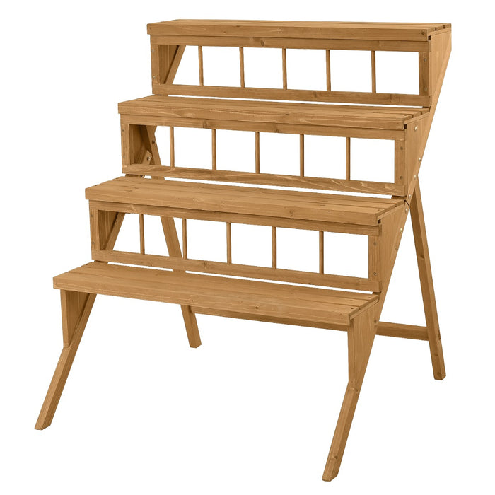 4-Tier Wooden Plant Stand - Sturdy Structure, Garden Patio Balcony, Easy Assembly - Ideal for Plant Display and Organization