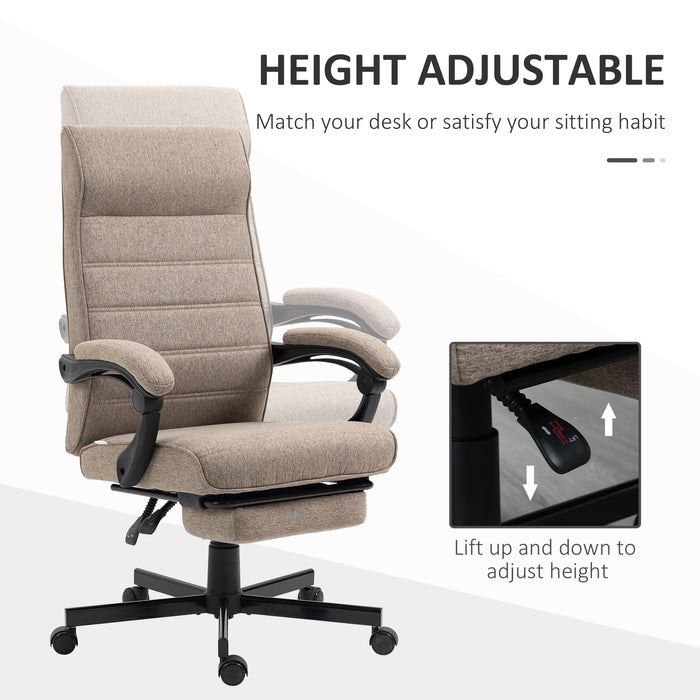 Ergonomic Linen High-Back Chair - Swivel & Reclining Home Office Furniture with Footrest and Padded Armrests - Ideal for Living Room or Study Comfort