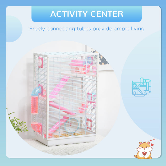 4-Tier Gerbilarium with Tubes and Accessories - Spacious Hamster Cage with Exercise Wheel, Hut, Ramps, and Platforms - Ideal for Small Rodents and Active Pets, 47 x 29.5 x 76cm