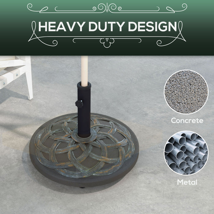 Heavy-Duty 27kg Concrete Parasol Base with Wheels - Decorative Bronze-Toned Umbrella Stand for Stability - Ideal for Outdoor Patio Use and Windy Conditions