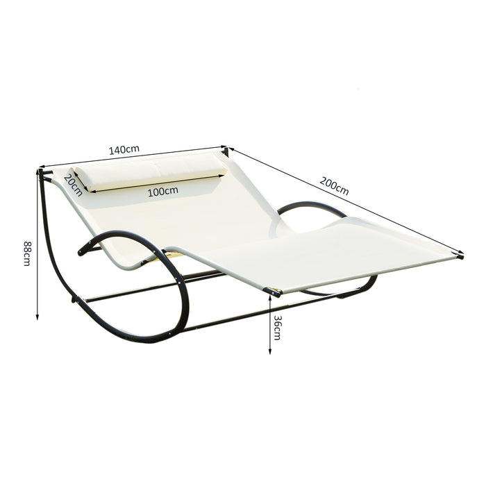 Texteline Double Lounger with Pillow - Beige Comfortable Outdoor Recliner - Perfect for Couples or Poolside Relaxation