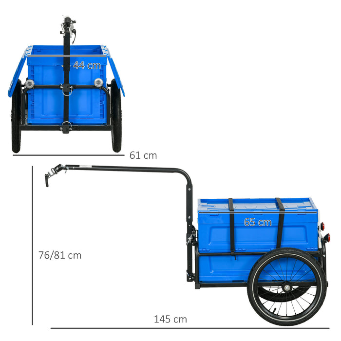 Bike Trailer with 65L Folding Cargo Box - Steel Bicycle Luggage Carrier with Safety Reflectors, 40KG Capacity - Ideal for Grocery Hauling and Gear Transport