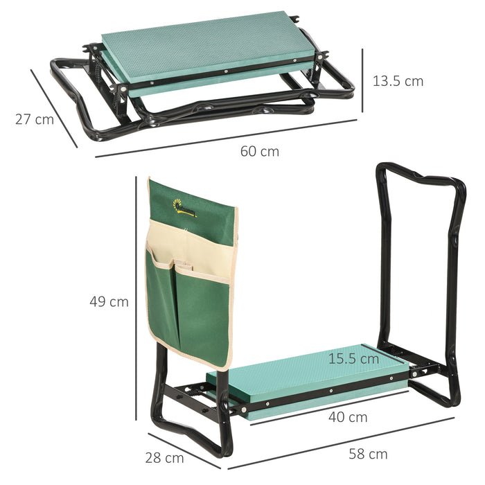 Foldable Garden Kneeler Seat with Steel Frame - Includes Foam Pad and Tool Bag Pouch for Outdoor Gardening - Sturdy Comfort and Versatility for Gardeners