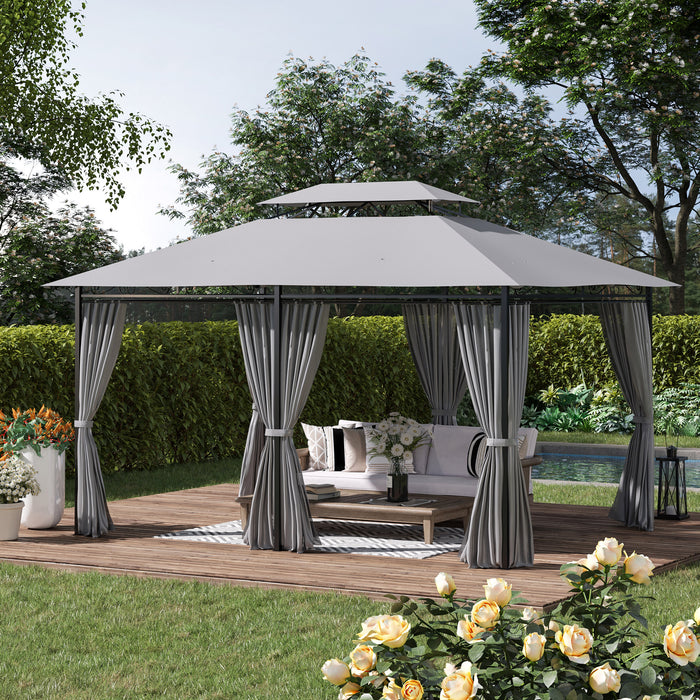 Metal Gazebo Canopy 4m x 3m - Party Tent with Curtains Sidewalls for Garden and Patio - Dark Grey Pavilion Shelter for Outdoor Entertaining