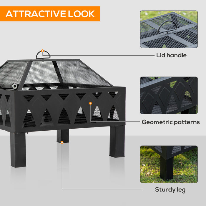 Outdoor Wood Burning Fire Pit with Screen Cover - Durable Log Burner Bowl with Poker for Patio and Backyard - Ideal for Cozy Evenings and Entertainment