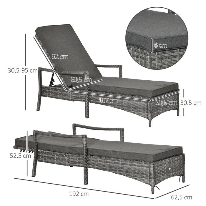 Rattan Garden Sun Lounger with 4-Level Adjustable Headrest - Outdoor Wicker Recliner, 52.5H x 192L x 62.5W cm - Perfect for Patio Relaxation and Sunbathing