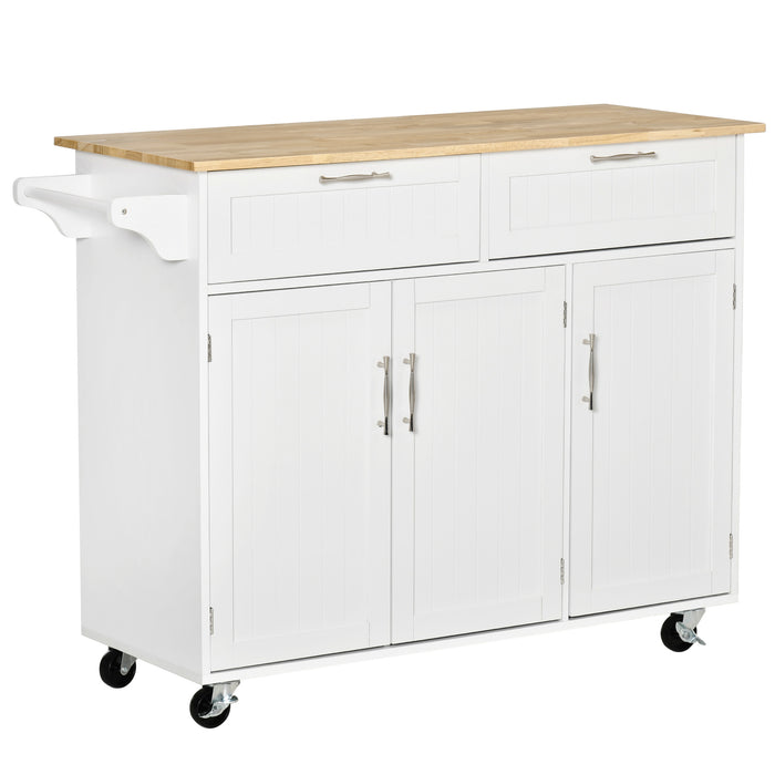 Kitchen Island Utility Cart with Ample Storage - Equipped with Dual Drawers and Cabinets, Perfect for Dining Essentials - Ideal Dining Room Organizer in Classic White