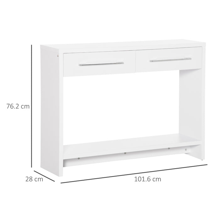 Contemporary White Console Table with Storage Shelf and Drawer - Elegant Hallway and Living Room Furniture - Ideal for Organized Entryways