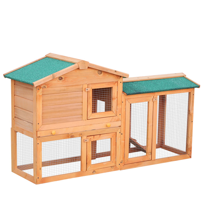 Outdoor Wooden Rabbit Hutch with Run - Guinea Pig Cage with Pull Out Tray, 145x45x85 cm - Ideal Habitat for Small Animals and Bunnies