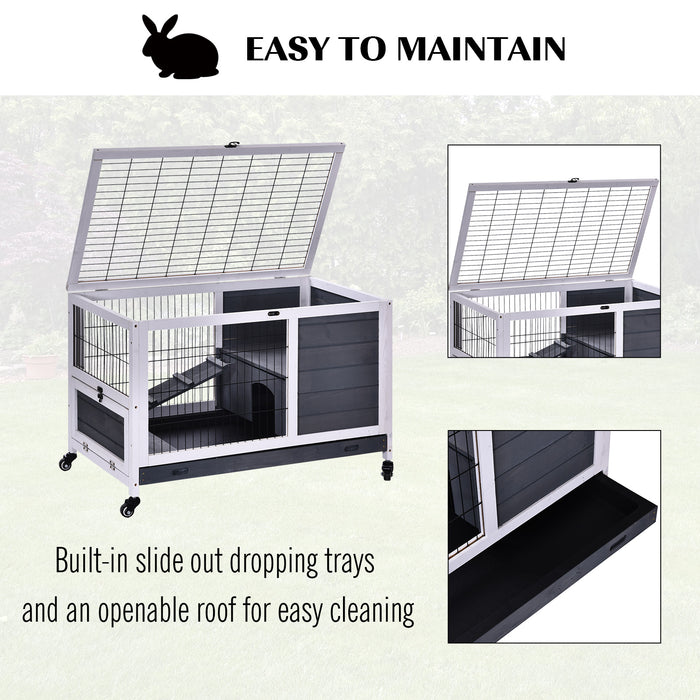 Fir Wood Lift-Top Rabbit Hutch - Indoor Enclosure with Elevated Design in Grey - Perfect Habitat for Pet Bunnies