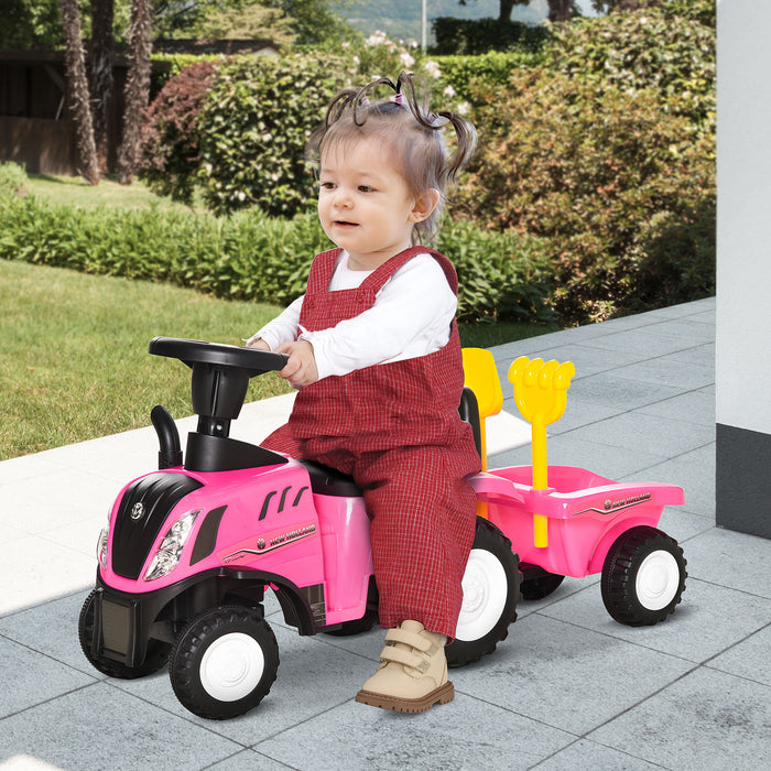 Toddler Walker Ride-On Tractor - Foot to Floor Slider with Horn, Steering Wheel Storage - Perfect for 1-3 Year Olds, Playful Pink Design