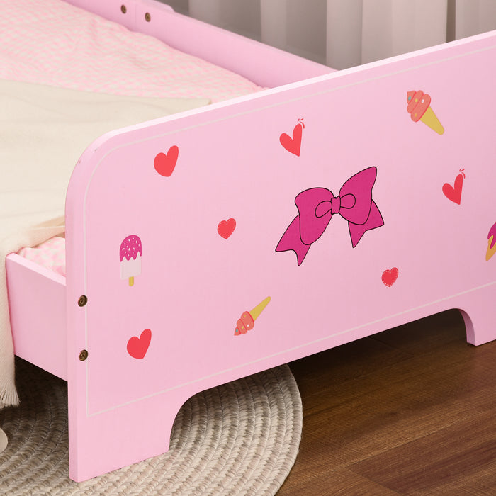 Princess-Themed Toddler Bed with Safety Rails - Adorable Pattern Design, Sturdy Kids Bedroom Furniture - Ideal for Ages 3-6, Charming Pink Color, 143x74x59 cm