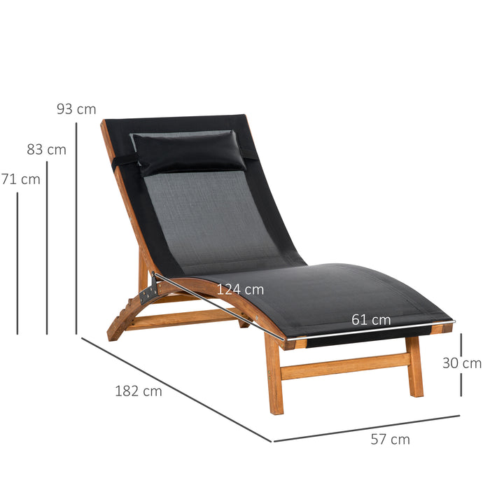 Ergonomic Garden Lounger - Adjustable Wooden Outdoor Patio Chaise with Headrest Pillow - Ideal for Patio Comfort and Relaxation