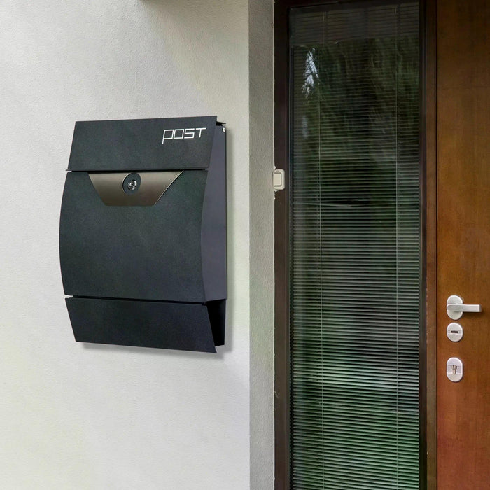 Lockable Steel-Grey Mailbox - Secure Wall-Mounted Postal Box for Outdoor Use - Ideal for Home & Office Mail Protection