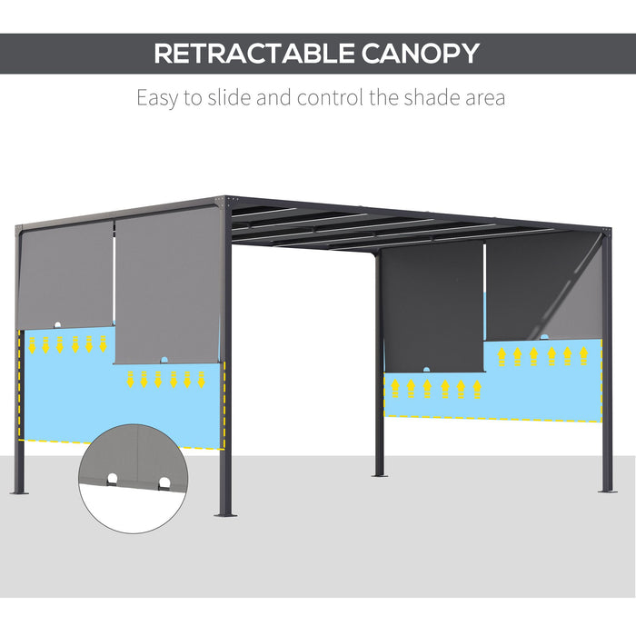 3m x 4m Metal Pergola with Retractable Roof - Outdoor Garden Structure with Solar-Powered LED Lights - Ideal for BBQs, Lawns, and Backyard Spaces in Dark Grey