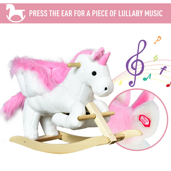 Unicorn Rocking Horse - Plush Wooden Riding Toy with Musical Features - Ideal for Children's Playtime and Development