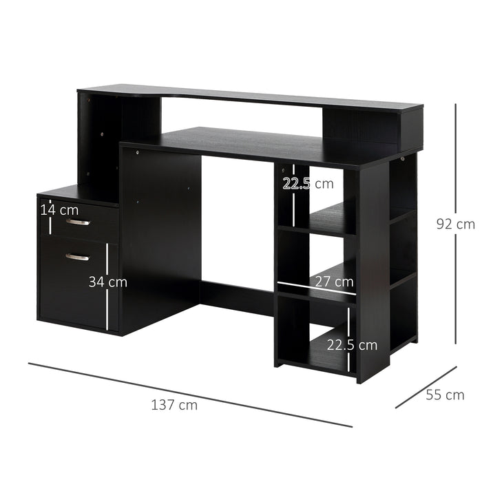 Modern PC Workstation with Printer Shelf - Home Office Computer Desk with Storage Drawer and Shelves - Efficient Writing Table for Professionals and Students