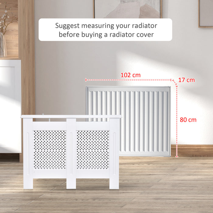 Modern White Painted Wooden Radiator Cover - Grill Style Heating Cabinet for Home Furniture - Medium Size, Enhances Aesthetics & Safety