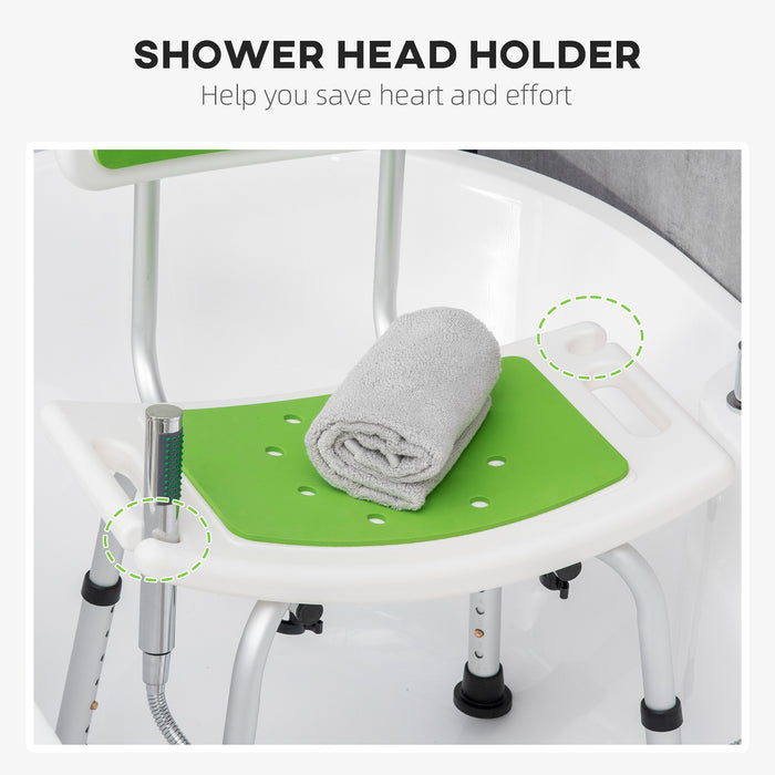 6-Level Height Adjustable Shower Chair - Elderly/Disabled-Friendly Stool with Backrest and Curved Seat - Features Anti-slip Foot Pads in Green