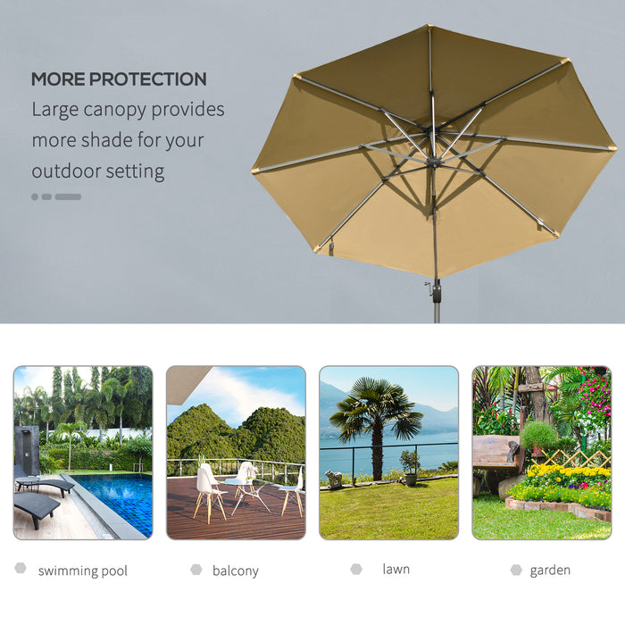 3M Square Rotating Sun Umbrella with LED - Adjustable Outdoor Garden Parasol with Solar Lighting - Ideal for Patio, Deck, and Entertainment Areas