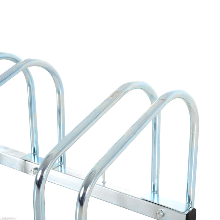 Bicycle Stand Parking Rack - Heavy-Duty Locking Bicycle Storage for Floor or Wall Mount, 76L x 33W x 27H - Ideal for Securing 3 Bikes, Silver Color