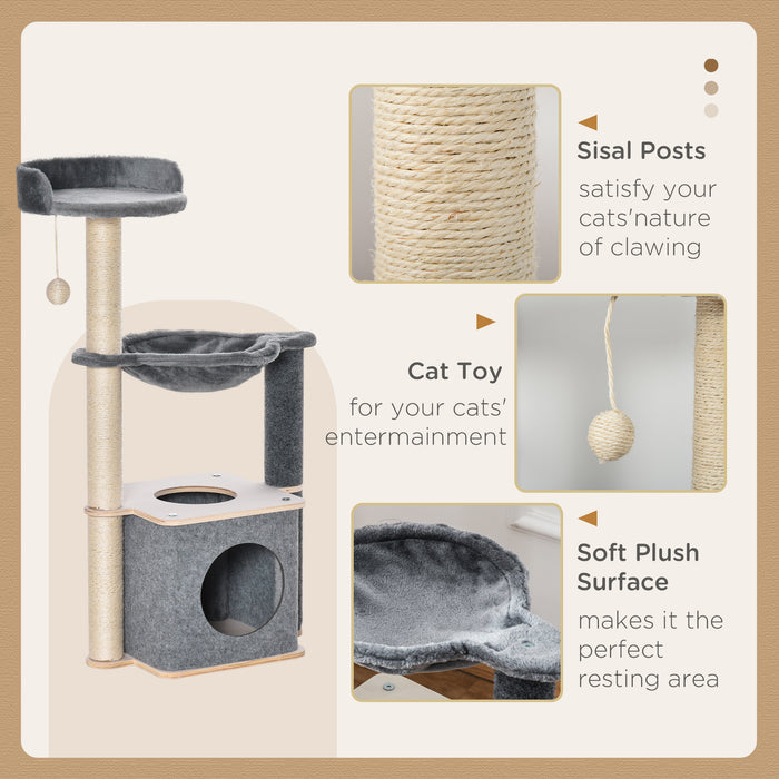 Cat Tree Tower - 95cm Multi-Level Kitten Playhouse with Sisal Scratching Posts, Hammock & Condo - Ideal for Climbing & Relaxing Pets